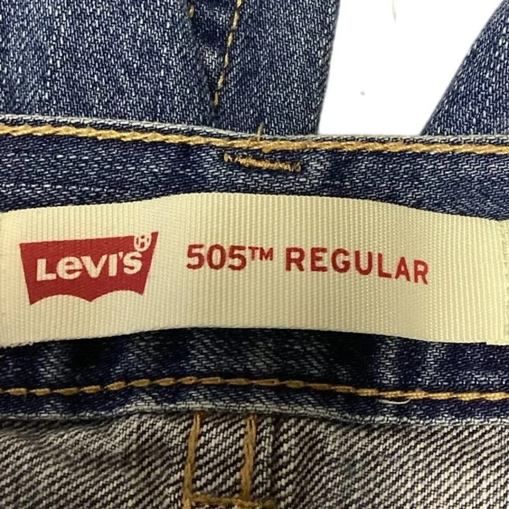 Levi's 505 Size 12 Regular Medium Wash Cotton Blend Long Denim Blue Jean Shorts